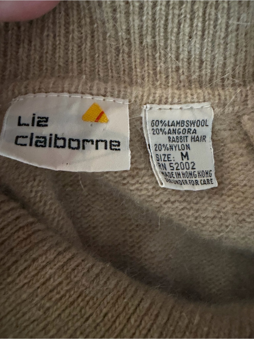 Vintage Liz Claiborne Lambswool Angora Polo Sweater M Beige Collared - Picture 5 of 8